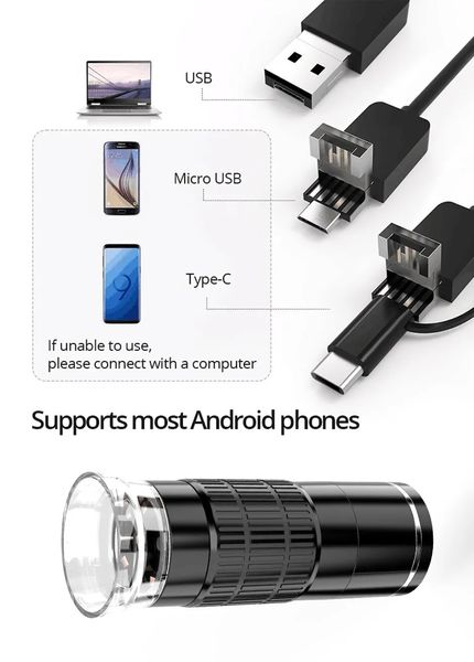 Бездротовий цифровий зі збільшенням 50X-1000X USB-мікроскоп з гнучкою підставкою для ПК, iPhone, Android 2432016000001 фото